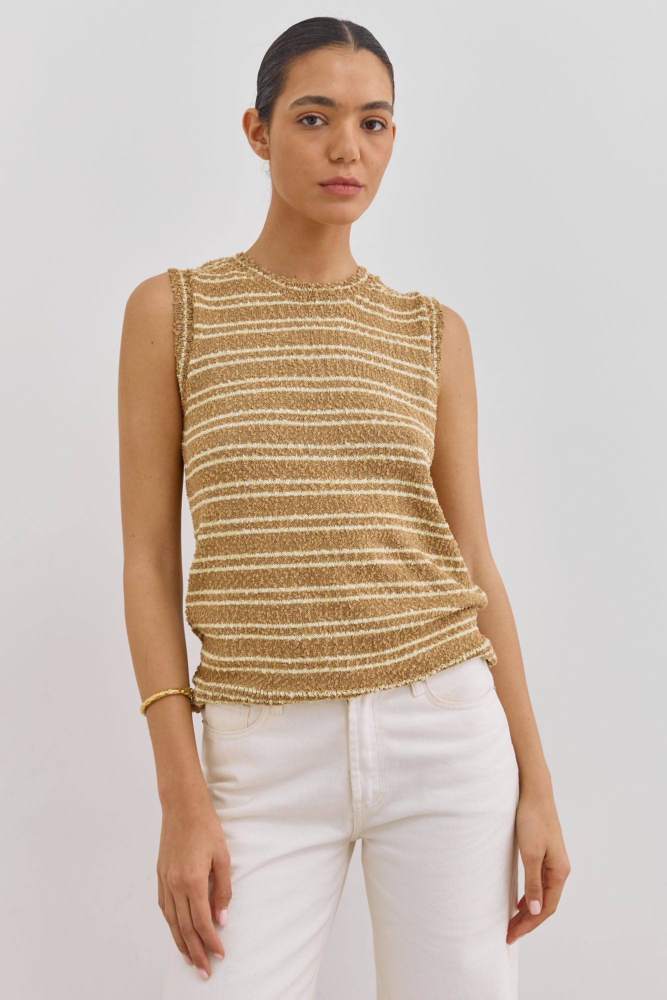 גופיית סריג לזלי סטרייפס | צהוב/חום