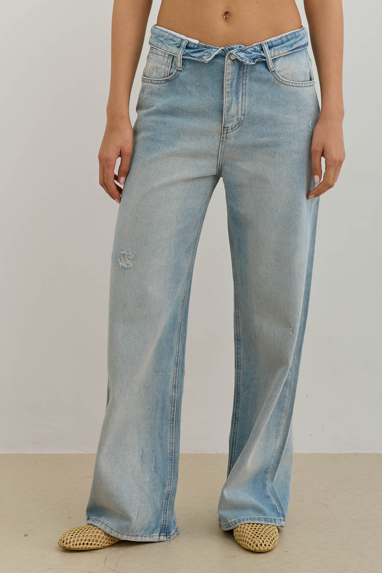 מכנסי ג'ינס אנג'ל חגורת מותן מקופלת | ג'ינס בהיר