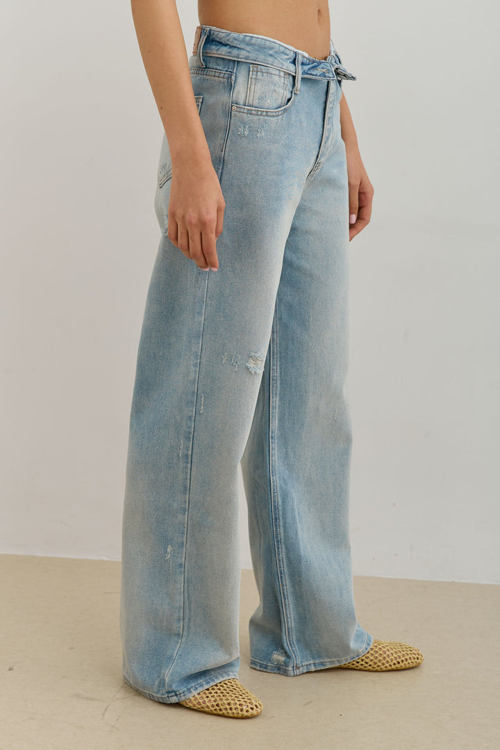 מכנסי ג'ינס אנג'ל חגורת מותן מקופלת | ג'ינס בהיר