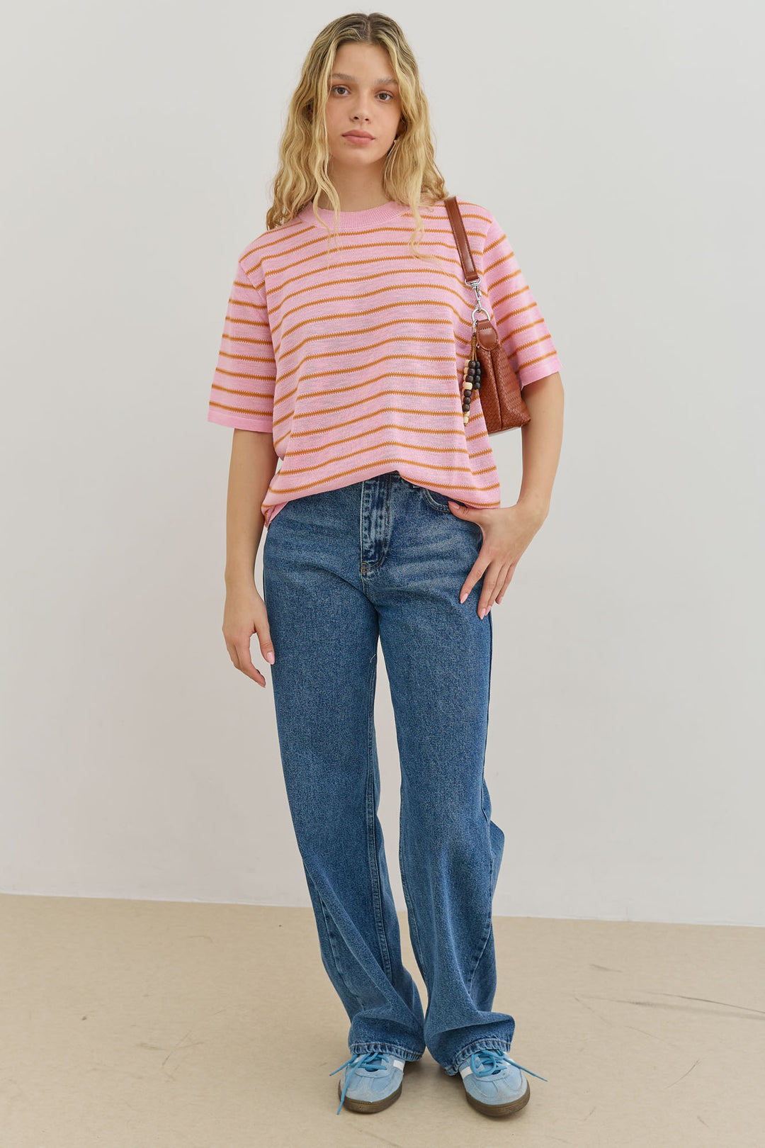 חולצת סריג סול סטרייפס | ורוד/כתום