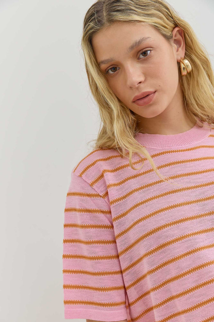 חולצת סריג סול סטרייפס | ורוד/כתום