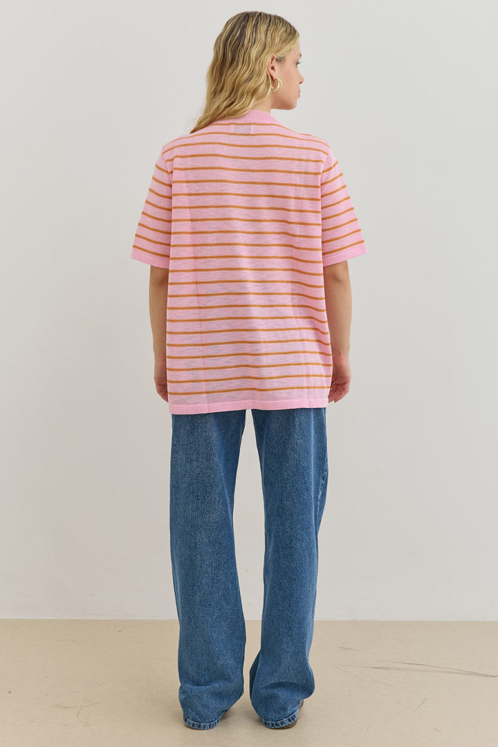 חולצת סריג סול סטרייפס | ורוד/כתום