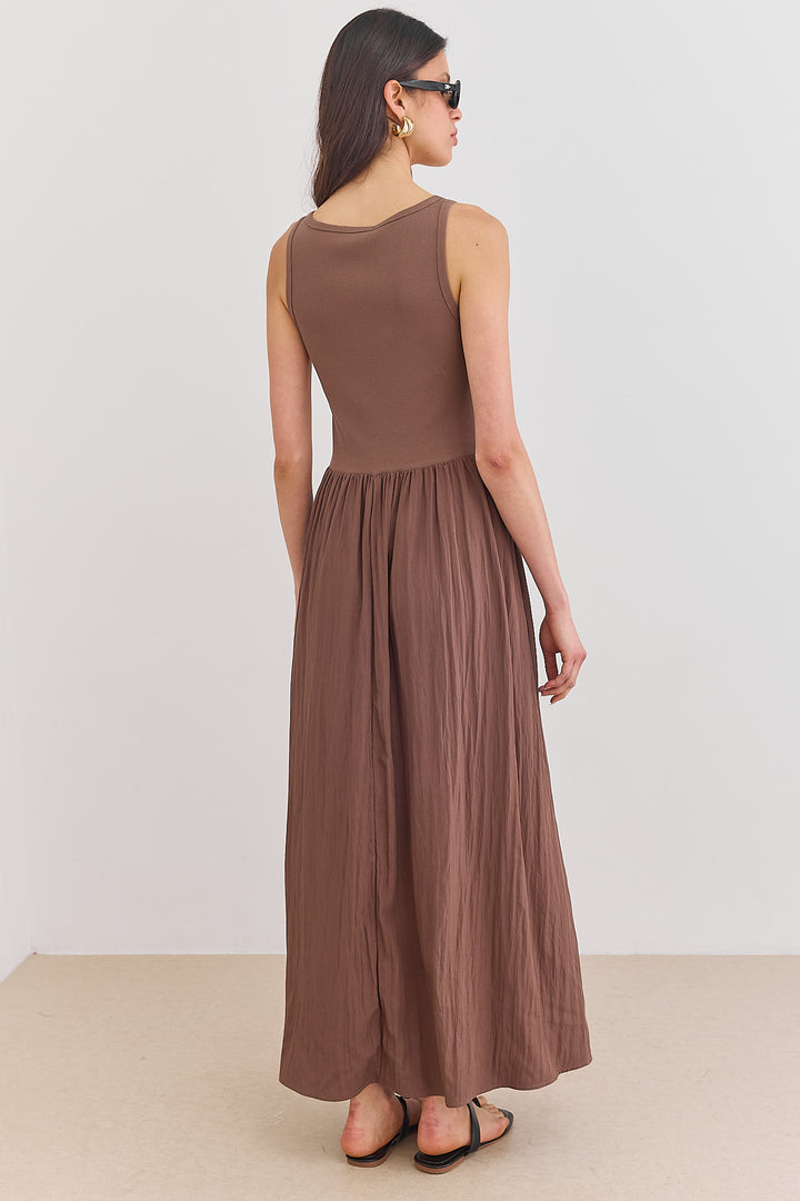 שמלת מקסי אלכסנדרה בד משולב | חום