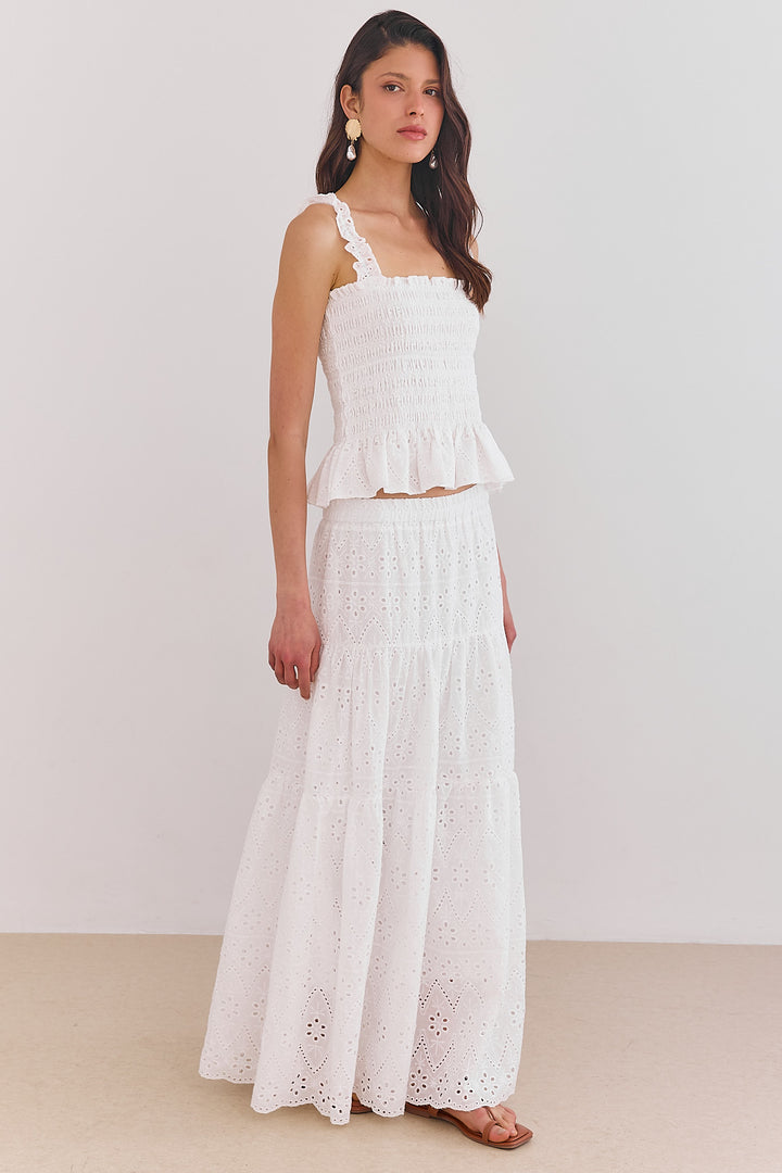 חצאית מקסי אודרי בד רקום | לבן