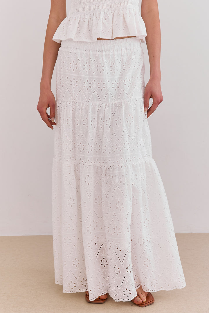 חצאית מקסי אודרי בד רקום | לבן