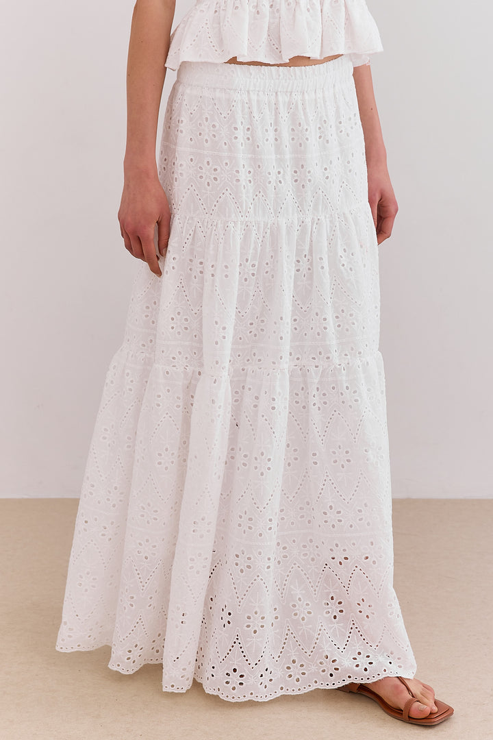 חצאית מקסי אודרי בד רקום | לבן