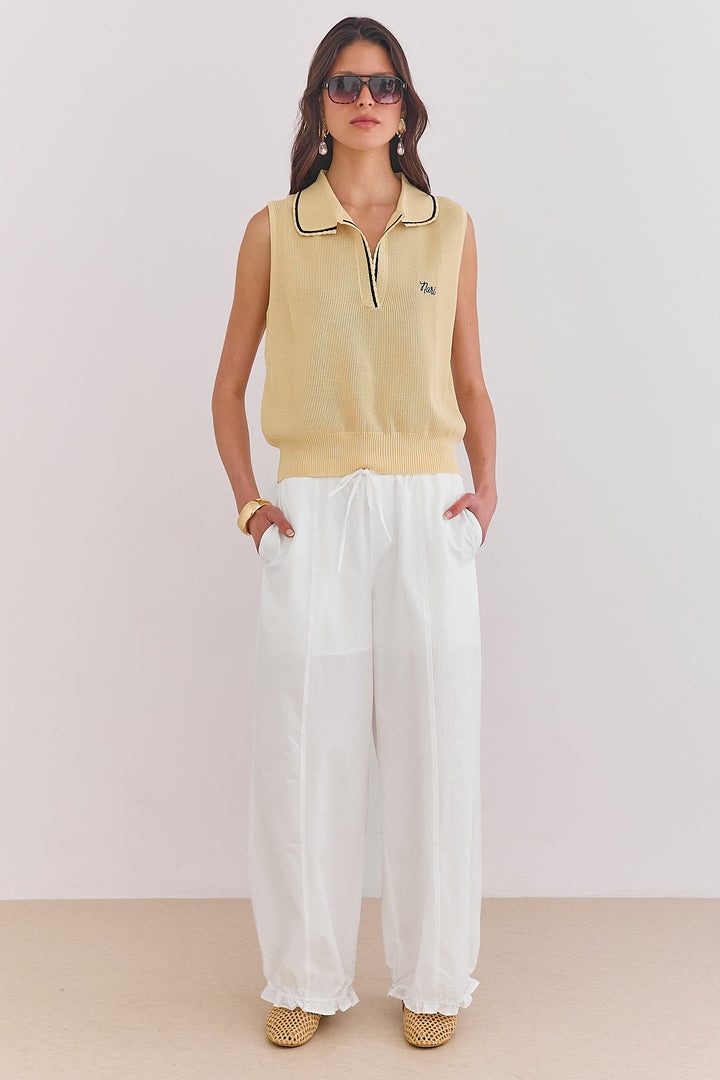 חולצת סריג דק איבון צווארון פולו | בז'