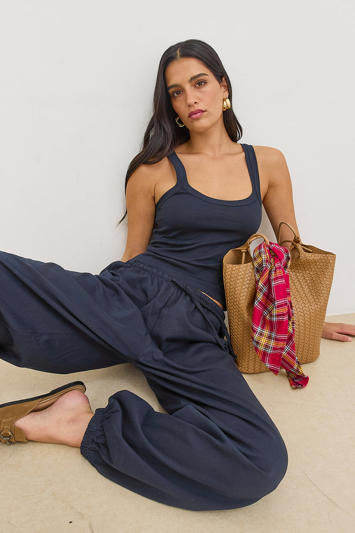 מכנסי בלון סשה בשילוב גומי | כחול נייבי