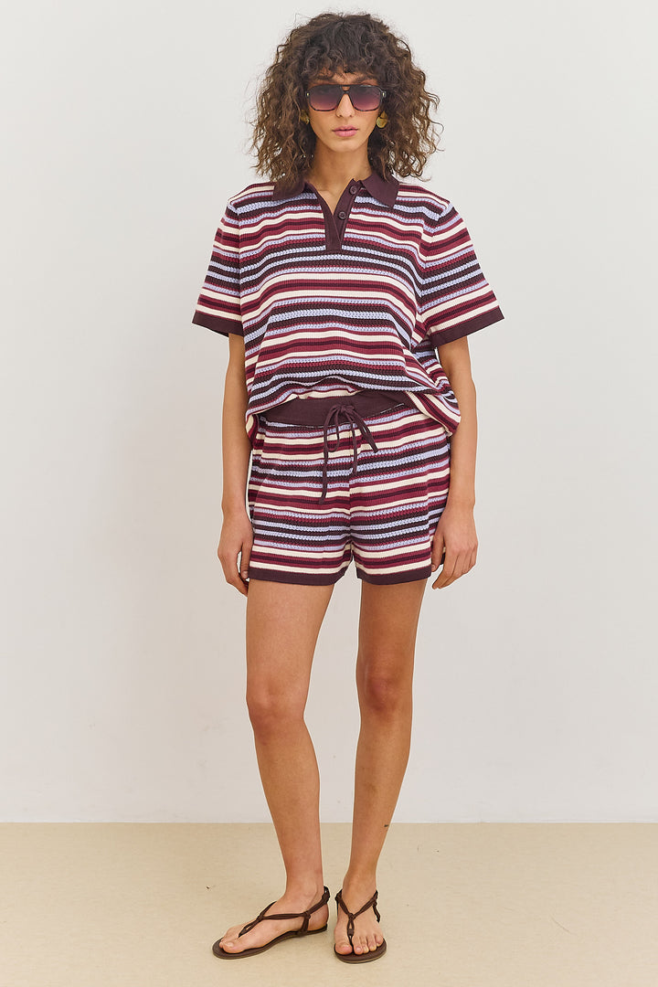 חולצת סריג לינה סטרייפס צווארון פולו | צבעוני