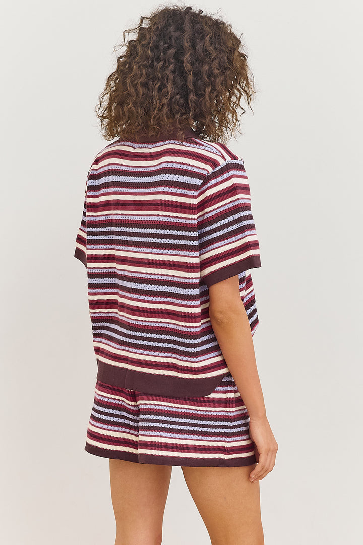 חולצת סריג לינה סטרייפס צווארון פולו | צבעוני