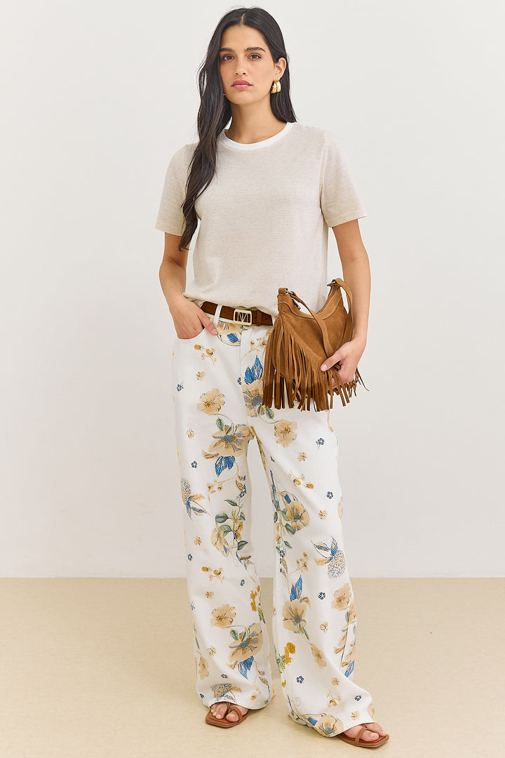 טי שירט לוקאס סטרייפס | בז'/לבן