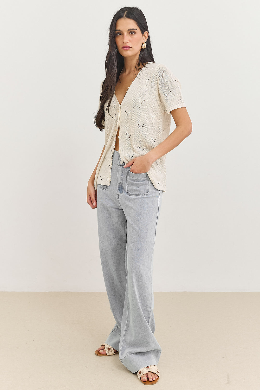 חולצת קרושה סנדרה בשילוב חרוזים | קרם