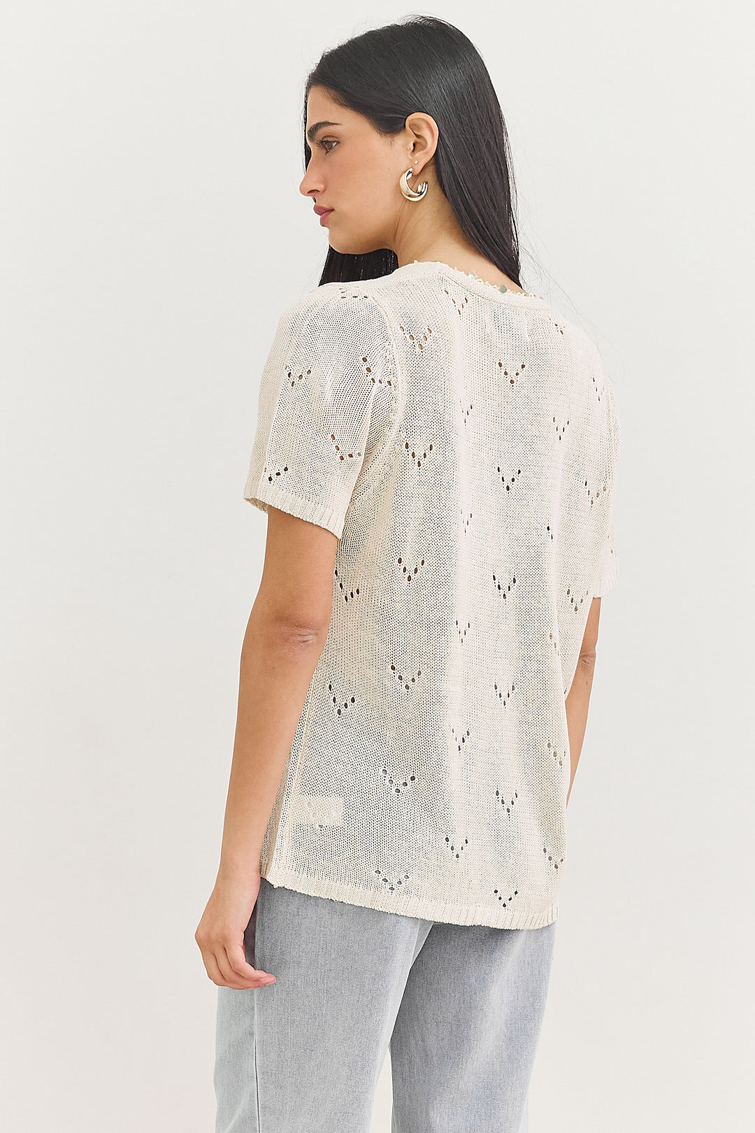 חולצת קרושה סנדרה בשילוב חרוזים | קרם