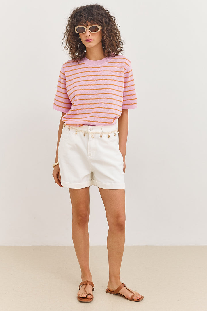 חולצת סריג סול סטרייפס | ורוד/כתום