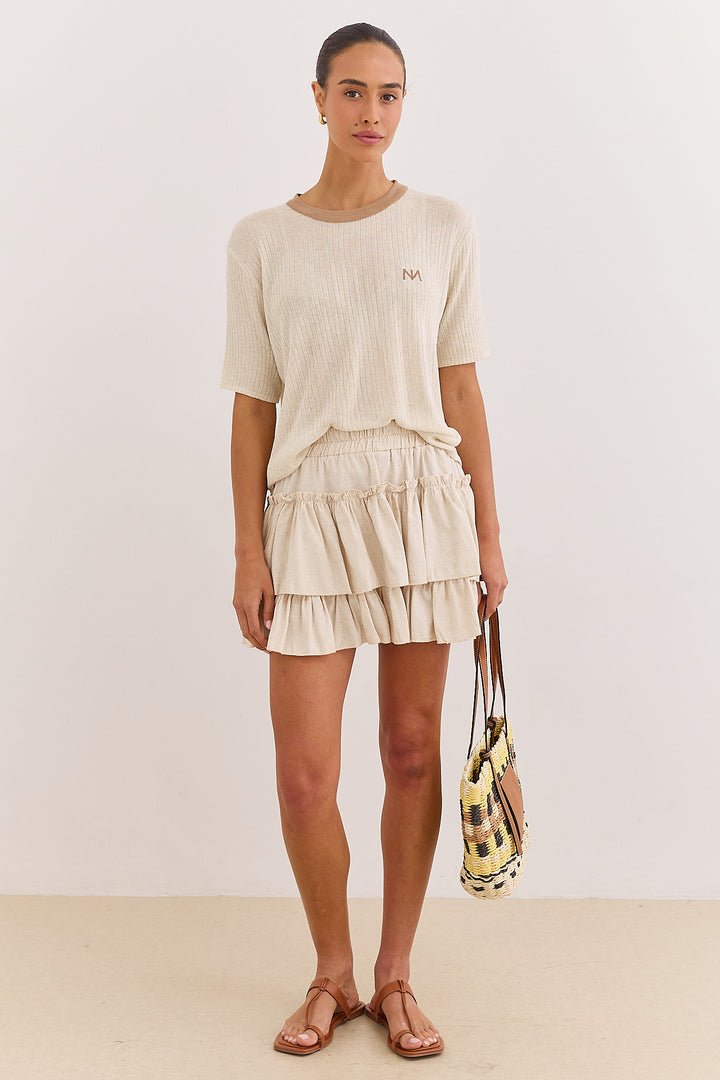 חולצת לוגו נורי בד סריג שקפקף | בז'/חום