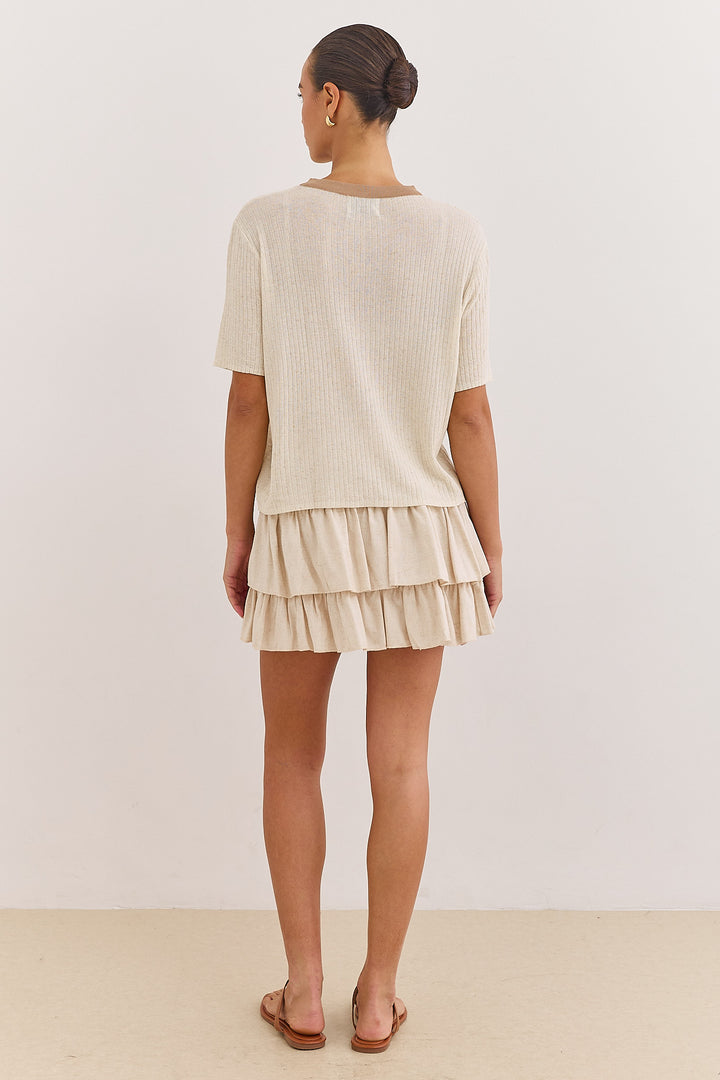 חולצת לוגו נורי בד סריג שקפקף | בז'/חום