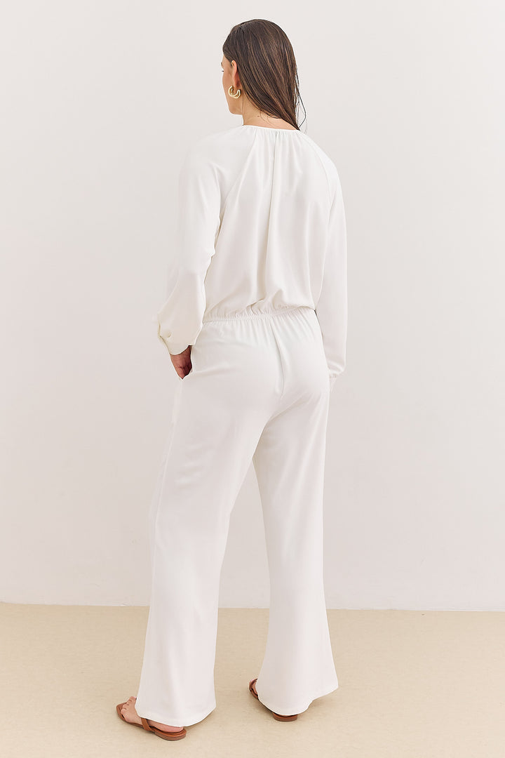אוברול ליאן בשילוב מחשוף וקשירה | לבן