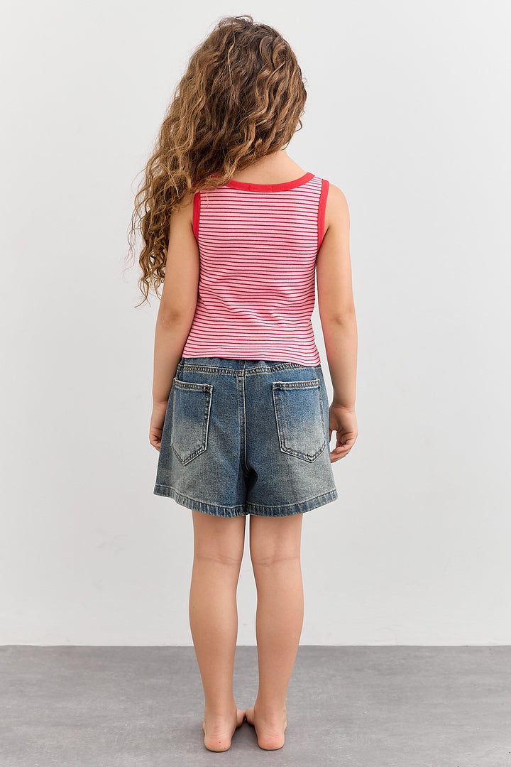 גופיית בייסיק סטרייפס עם לוגו | אדום/לבן