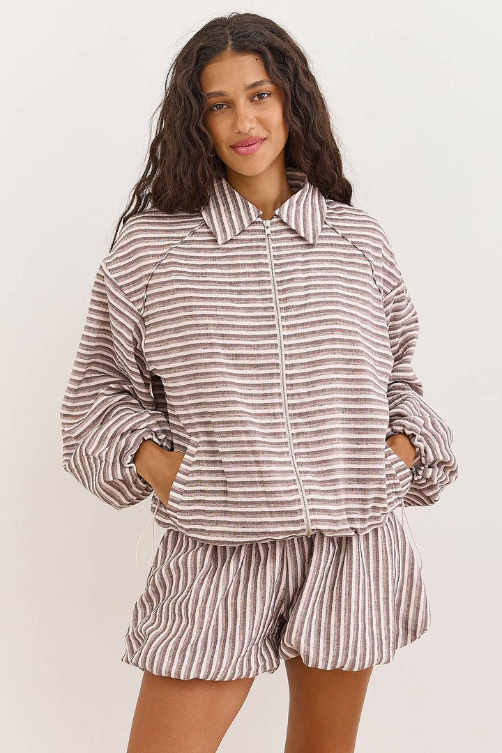 ג'קט סול סטרייפס בשילוב צווארון | חום/ורוד