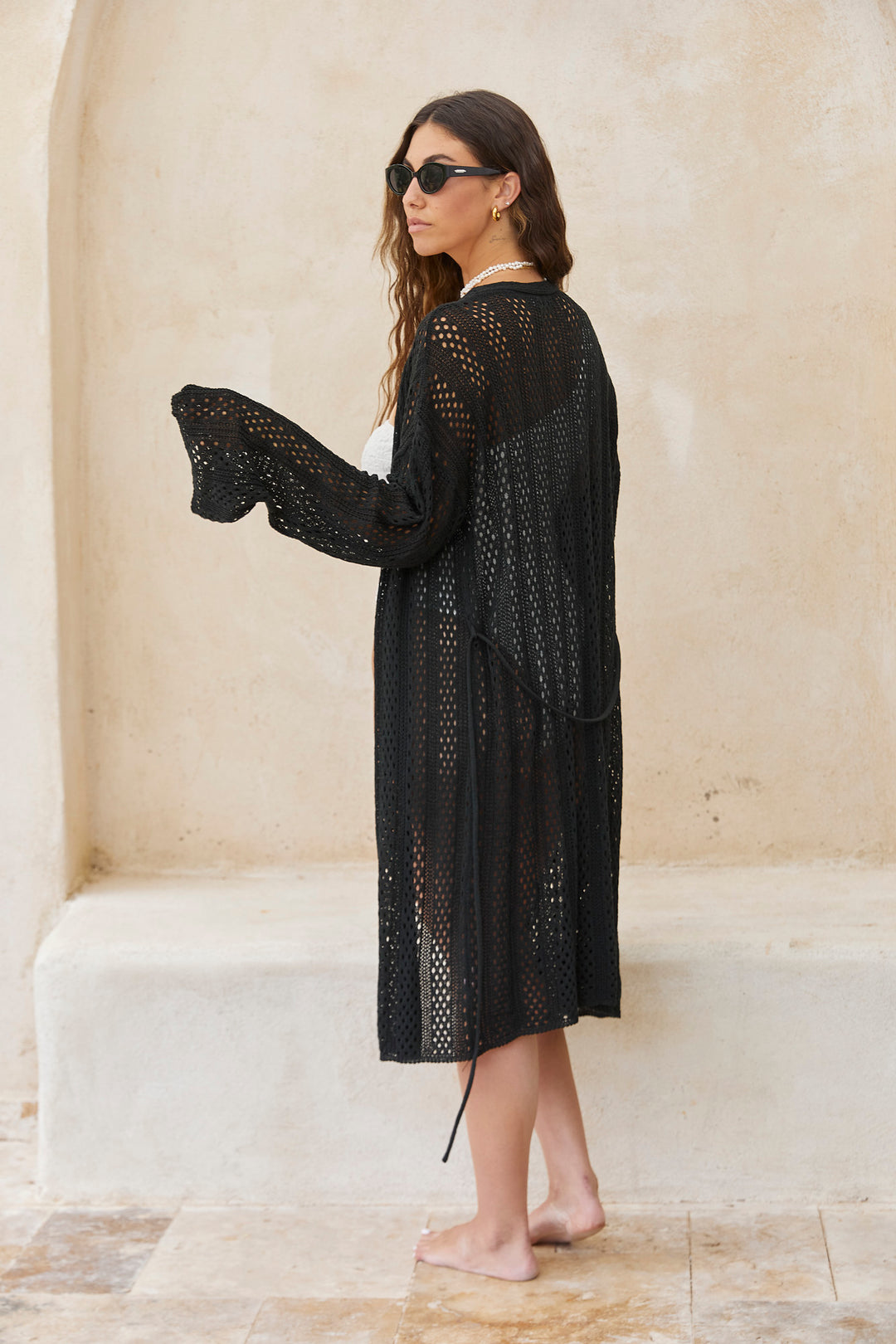 קימונו קרושה קלי בשילוב קשירה | שחור