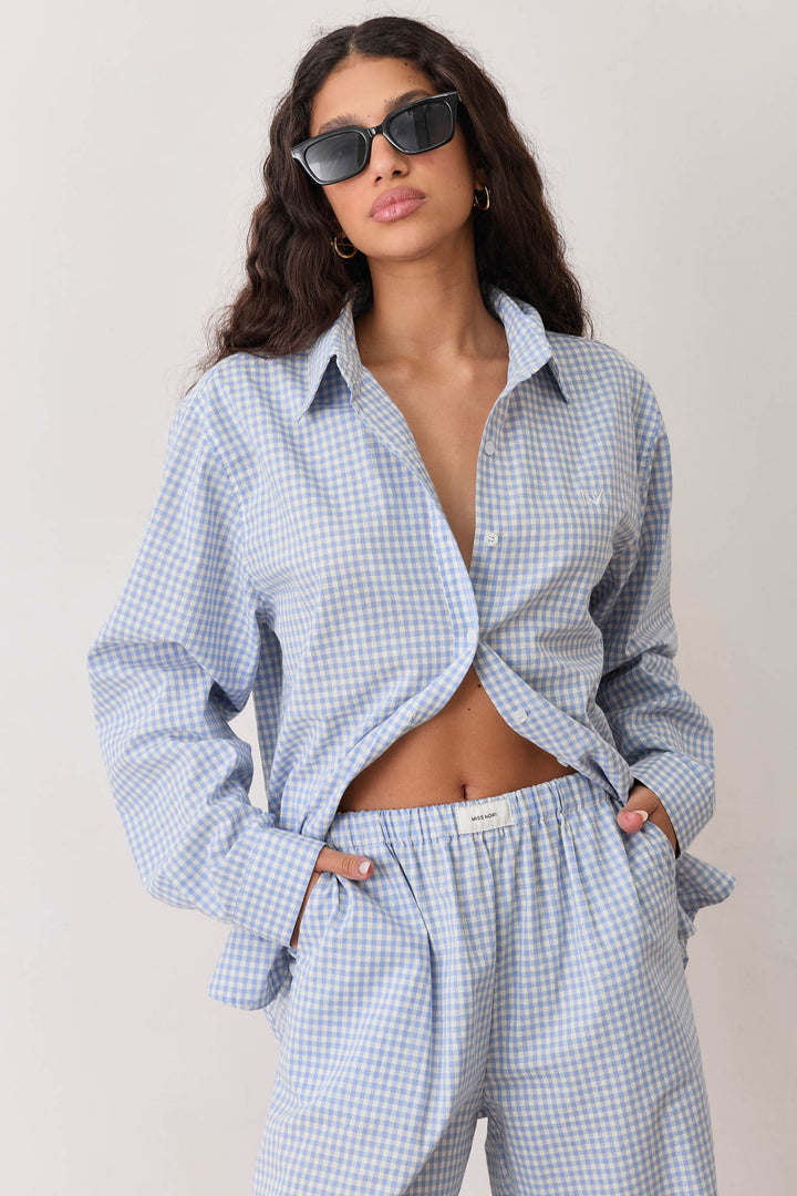 מכופתרת מדריד משבצות | כחול בהיר