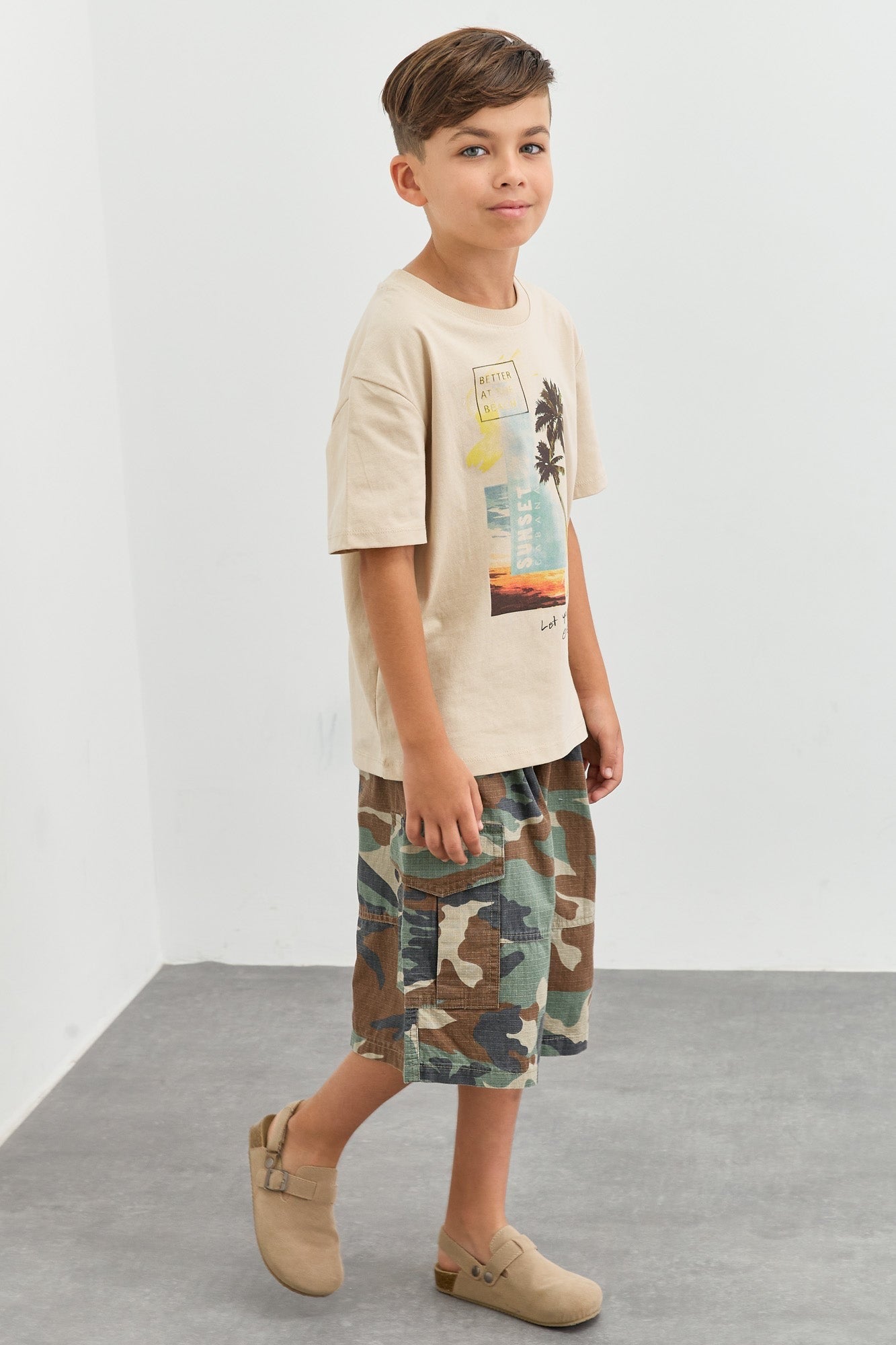 טישרט SUNSET גזרת אוברסייז | בז'