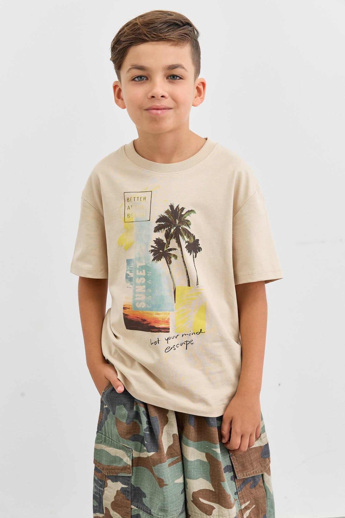 טישרט SUNSET גזרת אוברסייז | בז'