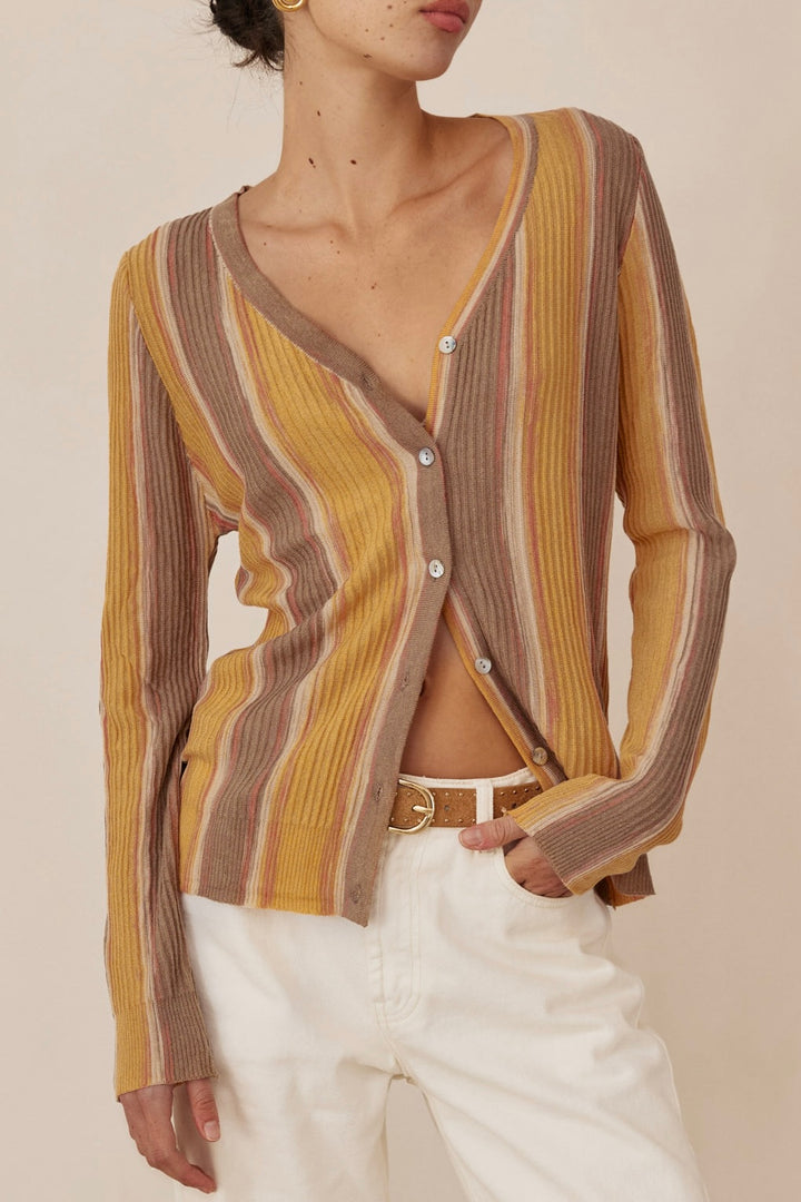חולצת סריג איזבלה סטרייפס | צהוב/חום