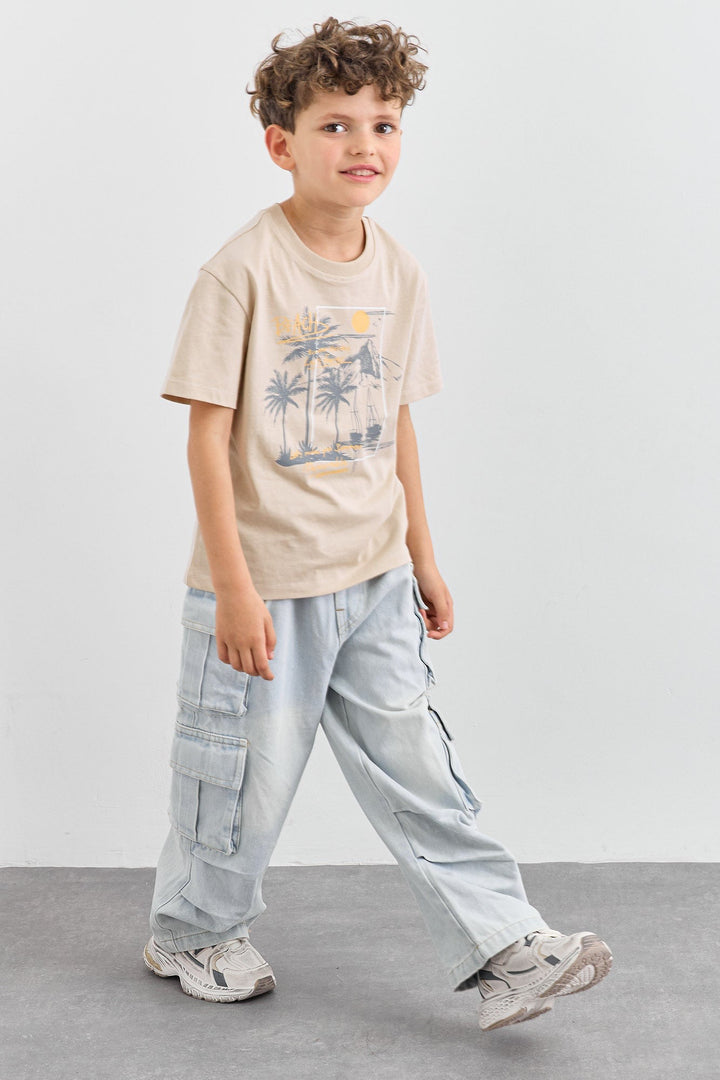 טי שירט BEACH בגזרת אוברסייז | בז'