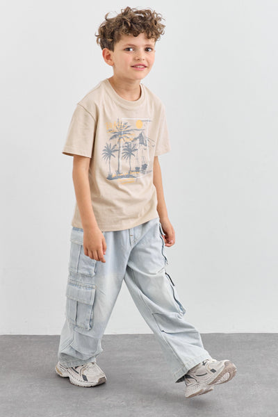 טי שירט BEACH בגזרת אוברסייז | בז'