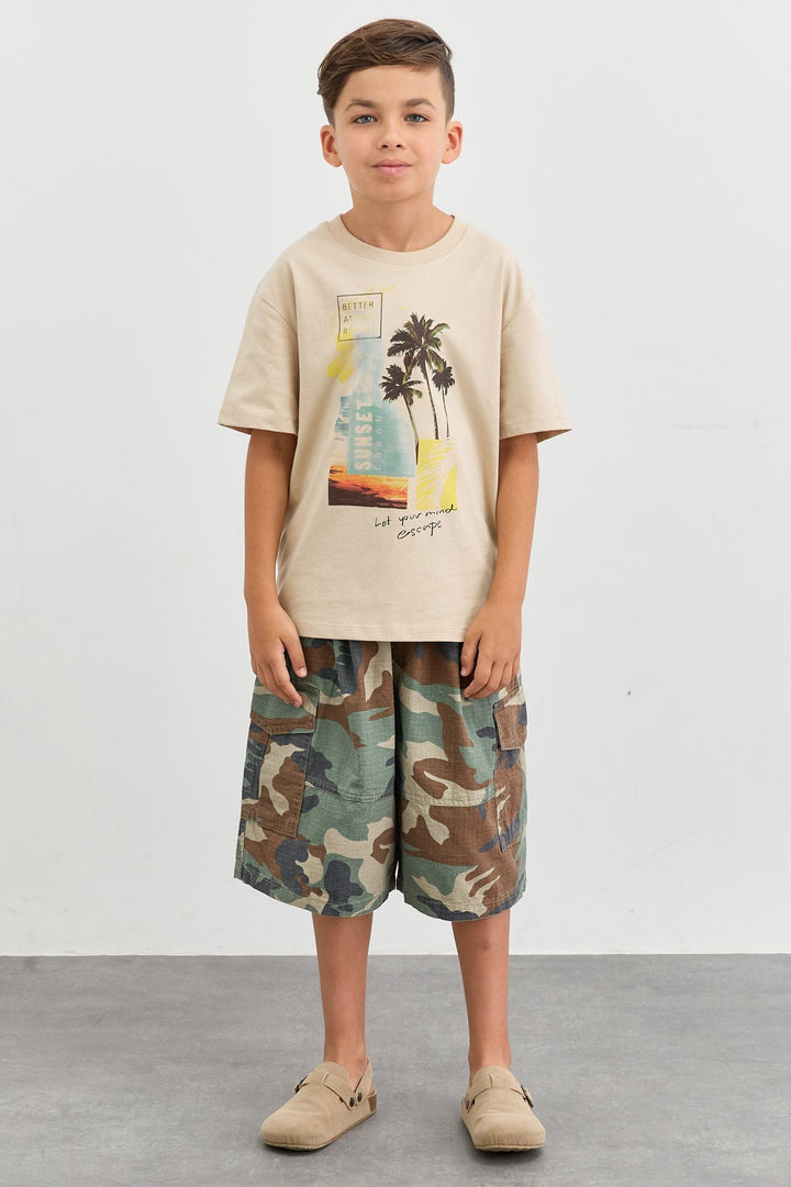 טישרט SUNSET גזרת אוברסייז | בז'