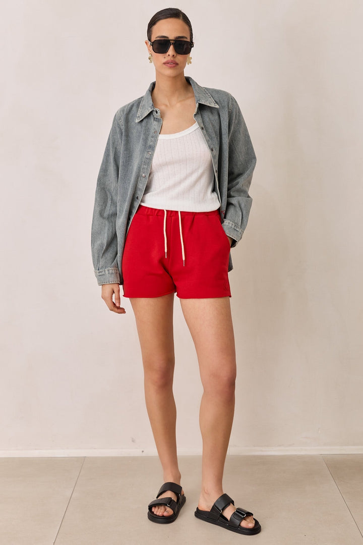 שורטס פרנץ' טרי אדל סיומת גזורה | אדום