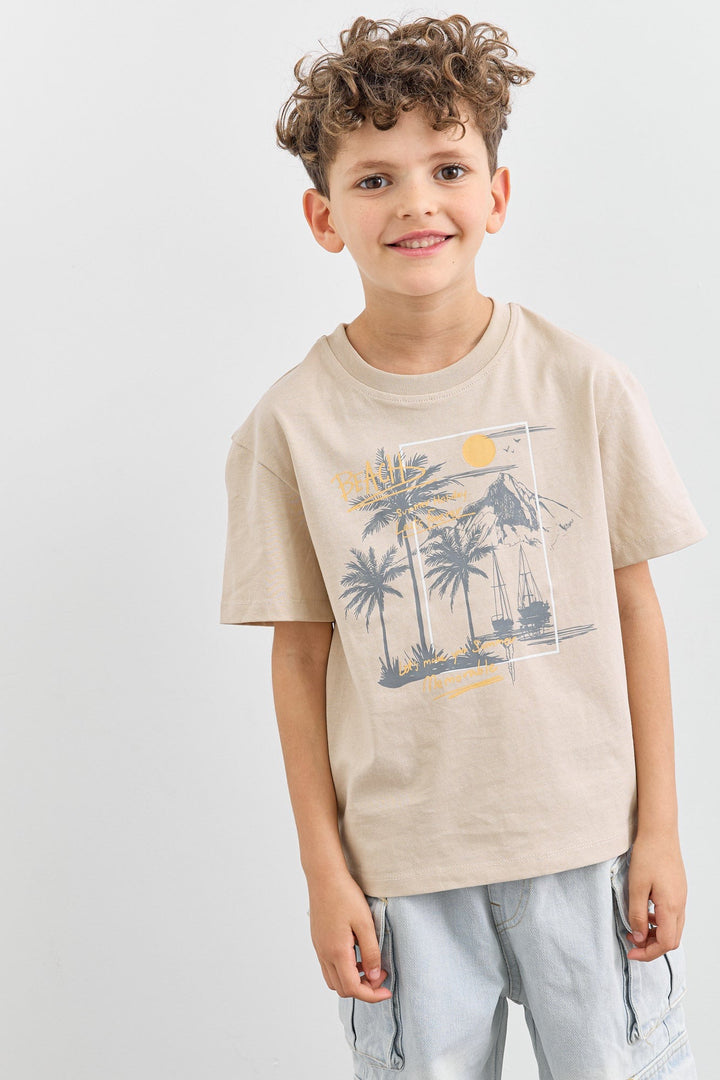 טי שירט BEACH בגזרת אוברסייז | בז'