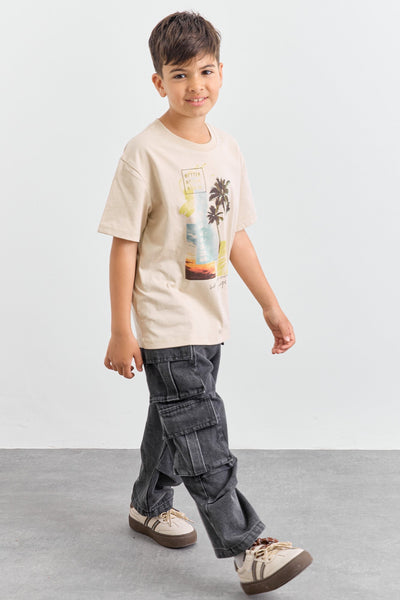 טישרט SUNSET גזרת אוברסייז | בז'