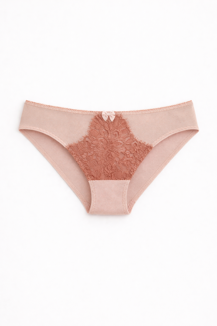 תחתוני רשת אנני בד משולב | ורוד/חום