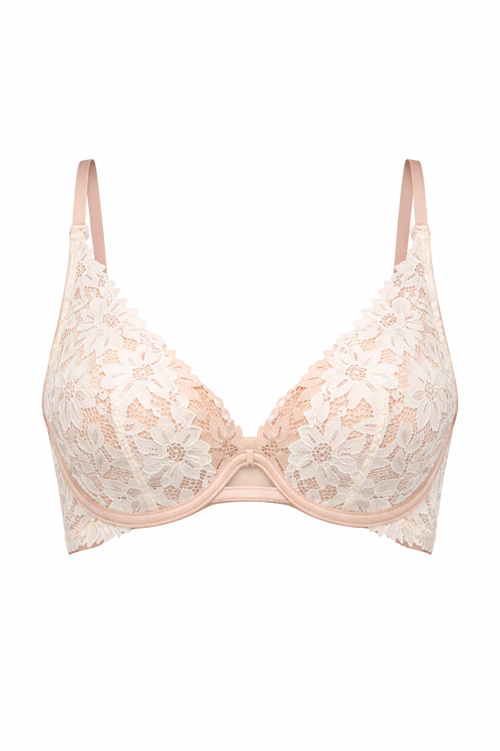 חזיית תחרה אנג'לה בשילוב ברזלים | שמנת/פודרה