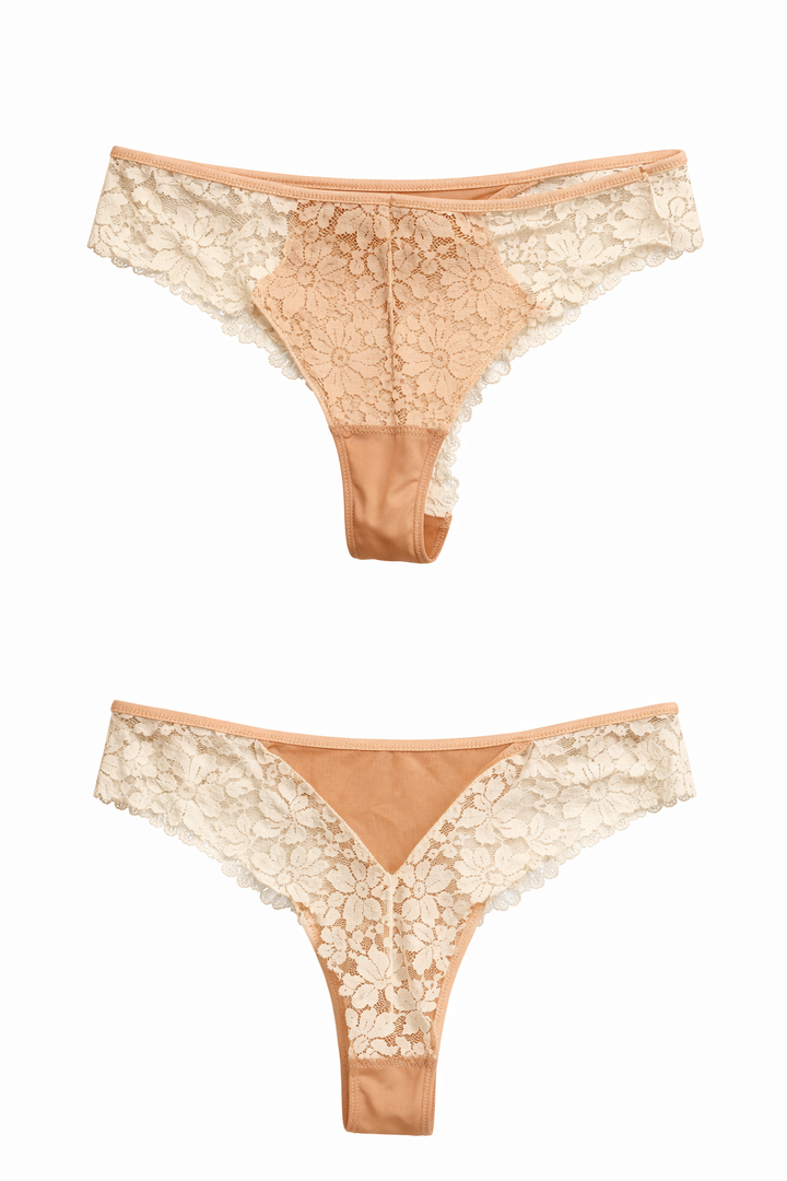 תחתוני תחרה אנג'לה בד משולב | שמנת/פודרה