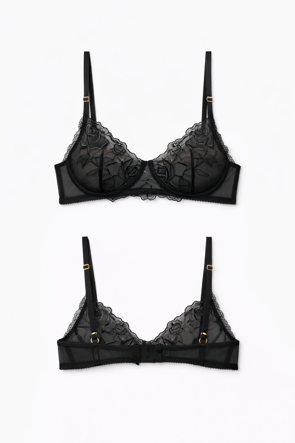 חזיית רשת פלאוורס בשילוב ברזלים | שחור