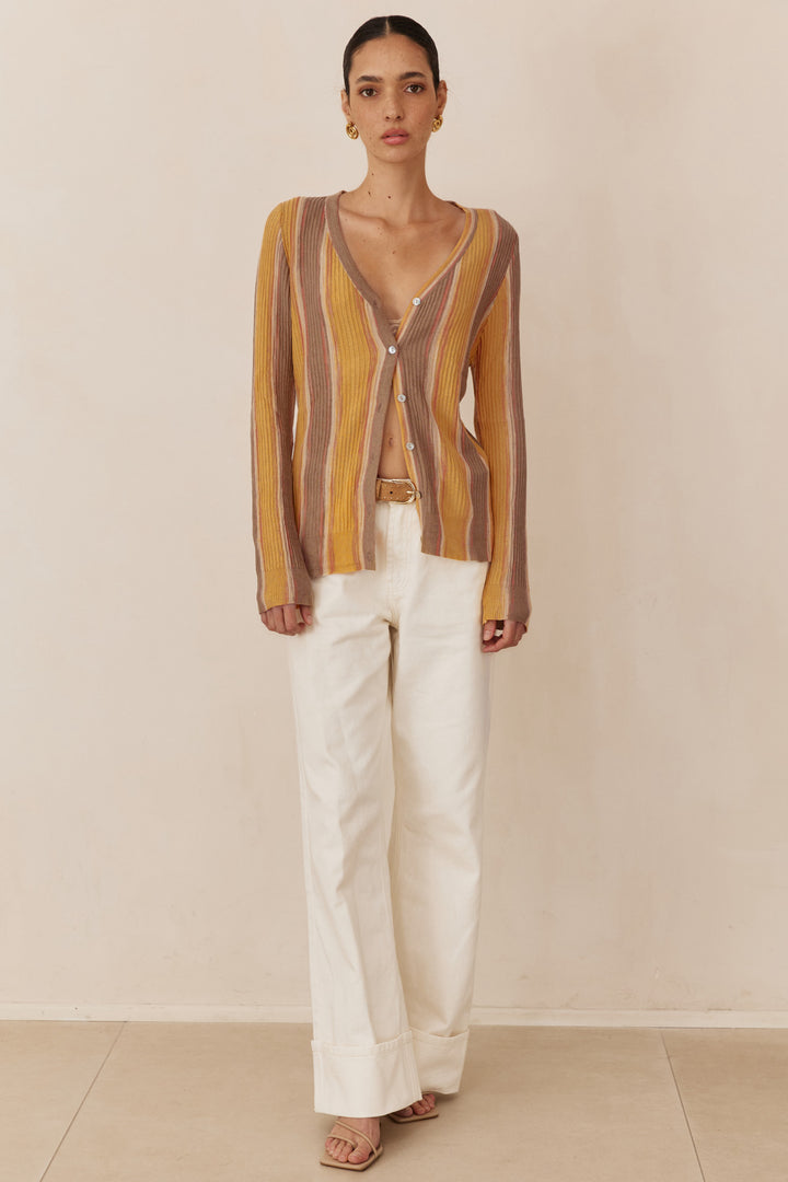 חולצת סריג איזבלה סטרייפס | צהוב/חום