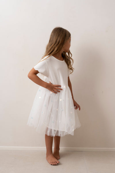 שמלת טול ספארקלי דוטס | לבן