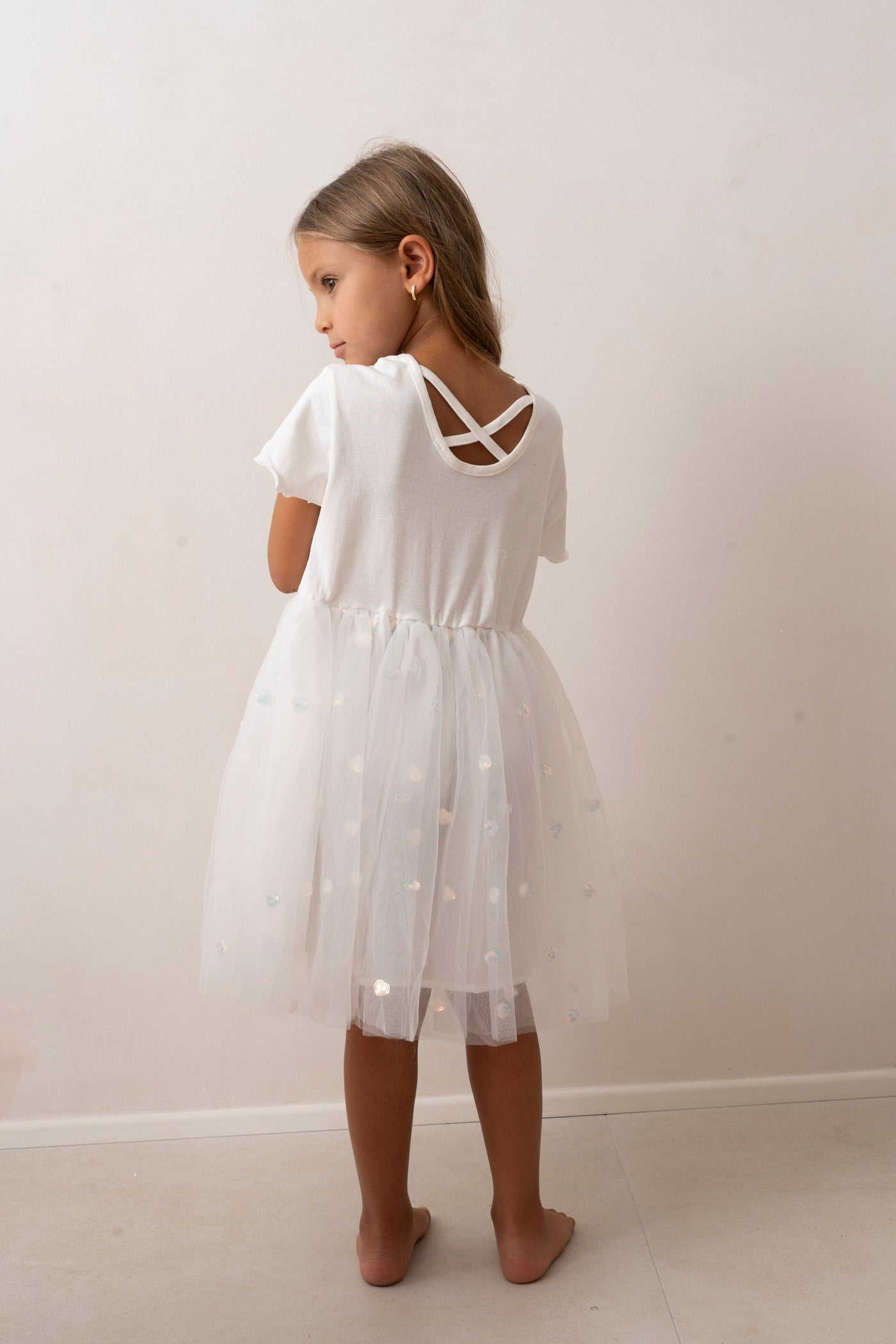 שמלת טול ספארקלי דוטס | לבן