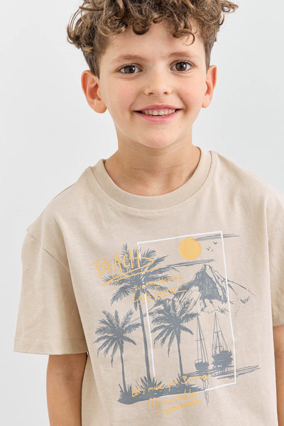 טי שירט BEACH בגזרת אוברסייז | בז'