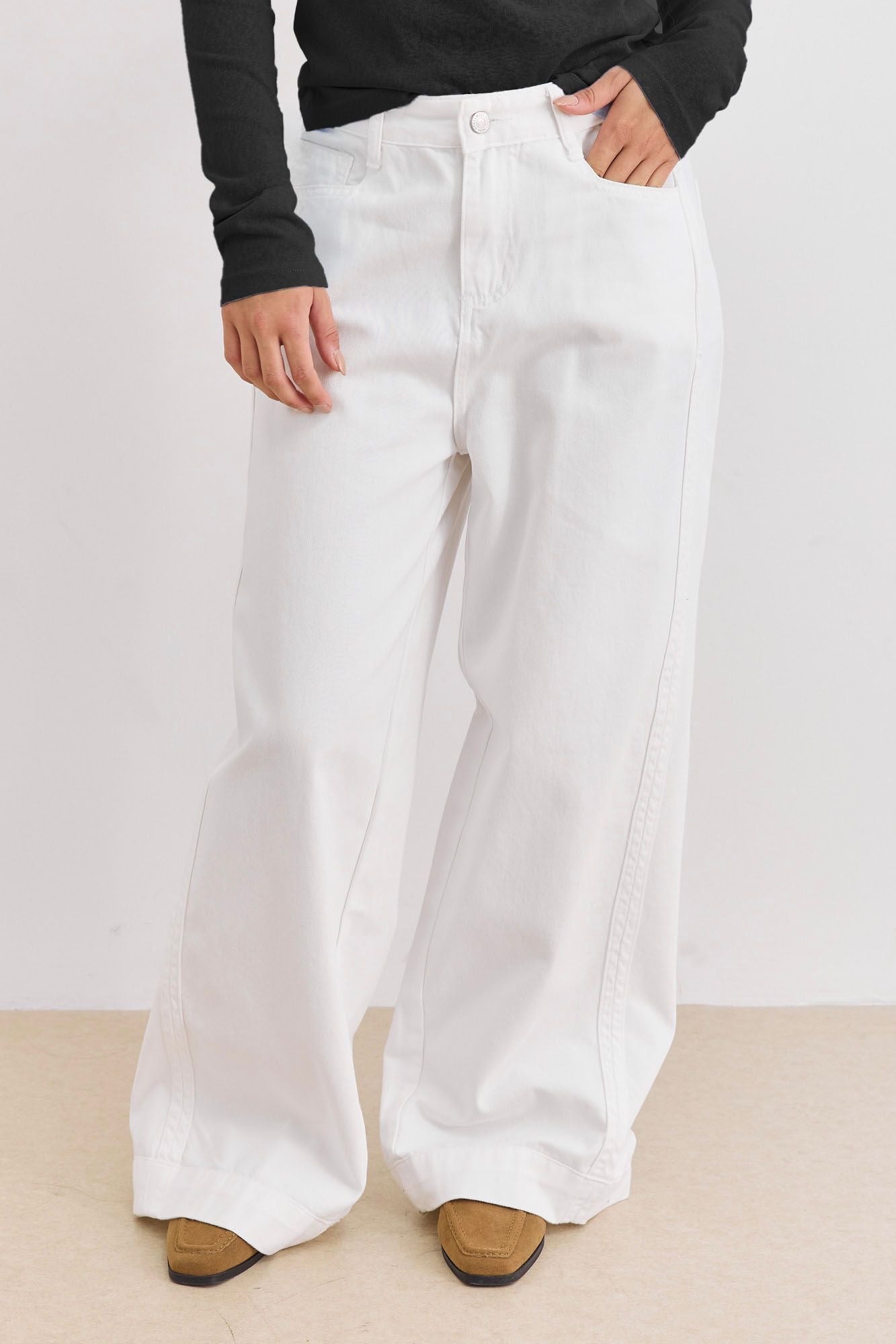 מכנסי דנים אמי תפר צידי | לבן