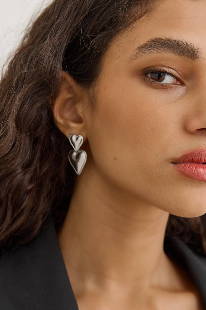 זוג עגילי הארט כפול | כסף