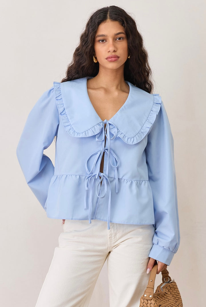 חולצת קשירות מיורקה צוארון וולנים | כחול בהיר