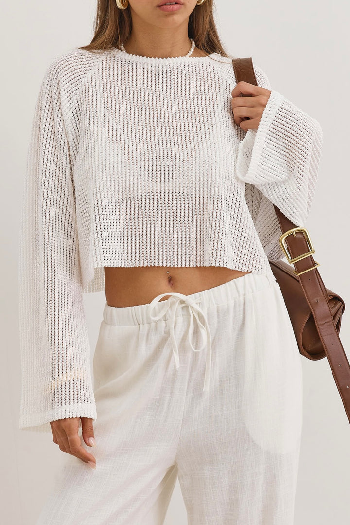 חולצת רשת מרגריטה גזרת קרופ | לבן