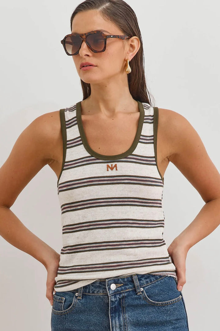 גופיית אלכס סטרייפס פאץ' לוגו | שמנת/ירוק זית