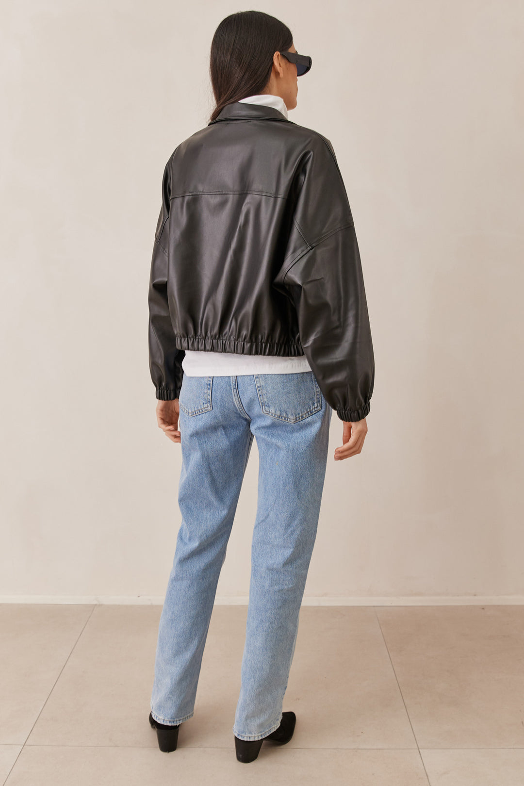 ג'קט דברה דמוי עור בשילוב כיסים | שחור