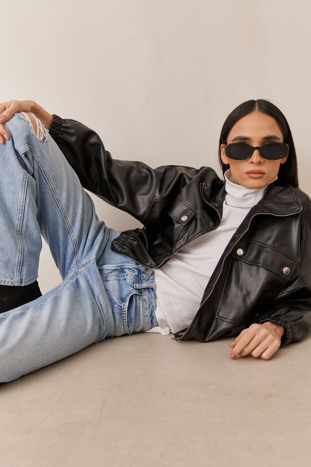 ג'קט דברה דמוי עור בשילוב כיסים | שחור