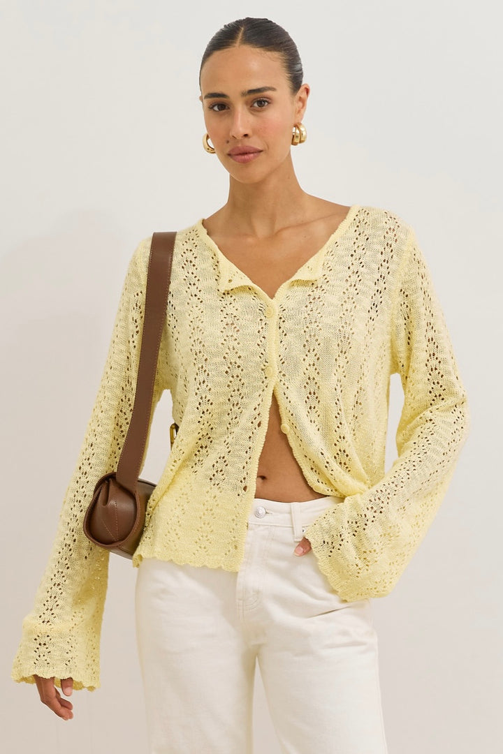 קרדיגן אמילי בד מחורר | צהוב